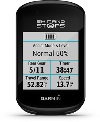Garmin Edge 830 com Shimano Steps. Imagem retirada do site da Garmin.